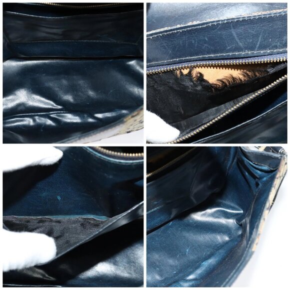 CELINE C Sulky Shoulder Bag Canvas Navy Gold Auth - Picture 15 of 16